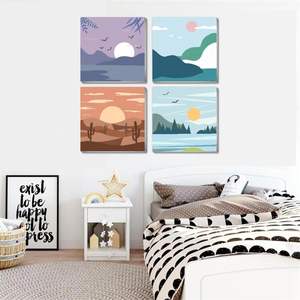 Lot <span class=keywords><strong>de</strong></span> 4 kits <span class=keywords><strong>de</strong></span> <span class=keywords><strong>peinture</strong></span> par numéros encadrés pour enfants, paysage <span class=keywords><strong>de</strong></span> <span class=keywords><strong>coucher</strong></span> <span class=keywords><strong>de</strong></span> <span class=keywords><strong>soleil</strong></span>, toile DIY, <span class=keywords><strong>peinture</strong></span> <span class=keywords><strong>acrylique</strong></span>, facile pour débutants, décoration murale, 8x8 pouces - Product Image 6