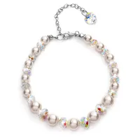 Pulseras de perlas de cristal austriaco para mujer, brazaletes de perlas de concha de imitación, brazaletes de plata de ley para mujer, joyería ajustable