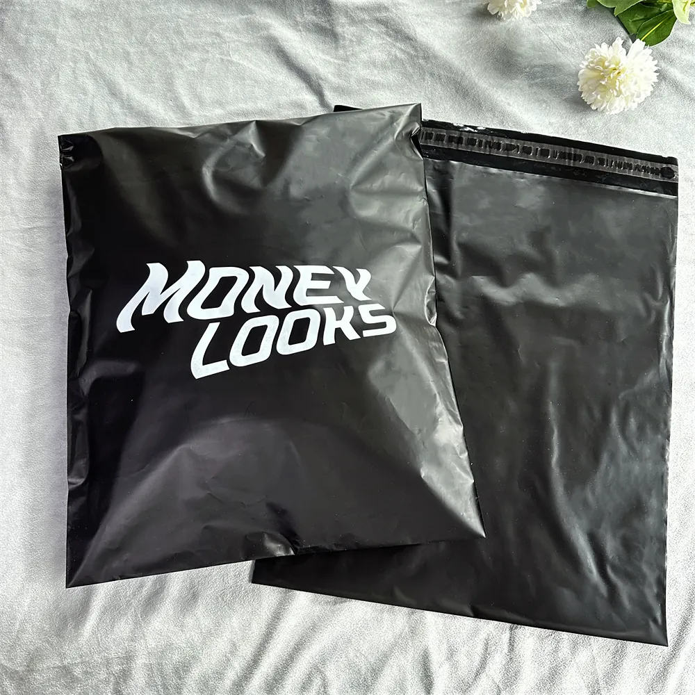 Оптовая продажа, Заказная черная Курьерская сумка с логотипом для упаковки одежды, печатная сумка для доставки, Полиэтиленовая почтовая сумка