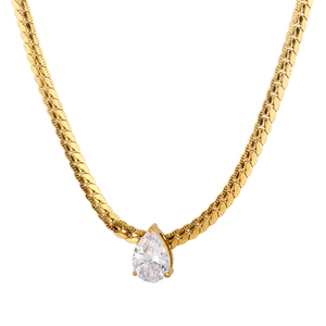 Collar de Cadena Cubana con Textura de Acero Inoxidable, Chapado en Oro Real de 18K, con Circonita Cúbica Transparente en Forma de Lágrima, Joyería Impermeable - Product Image 2