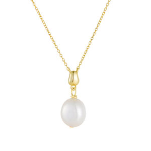 Peishang Wholesale Jewelry 925 Sterling Silver 14K Gold Plated Baroque Freshwater Cultured <strong>Pearl</strong> <strong>Pendant</strong> <strong>Necklace</strong> - Product Image 1