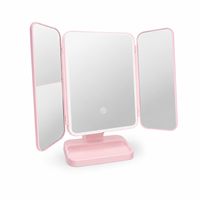 Miroir de maquillage pliable personnalisé avec logo OEM, éclairage LED, capteur tactile et base de rangement cosmétique pour la vente en gros