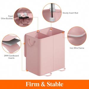 136L Pink 2-Section Laundry Hamper with Lid Extra <b>Large</b> Dirty Clothes <b>Basket</b> with Sturdy Handles for Laundry Room - Product Image 2