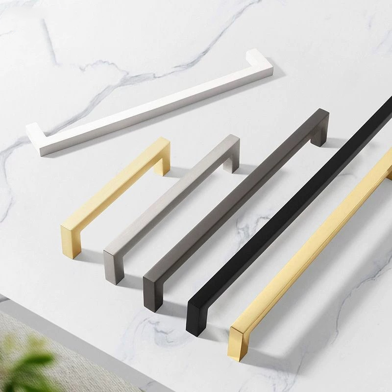 Modern Square Aluminum Cabinet Handles Matt Black Gold Drawer Pulls Right Angle Wardrobe Furniture Hardware Factory Wholesale