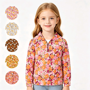 Pull à fermeture éclair pour enfants à imprimé floral d'automne personnalisé, vente en gros, boutique, vêtements pour sœurs, chemises et hauts pour enfants, styles variés - Product Image 1