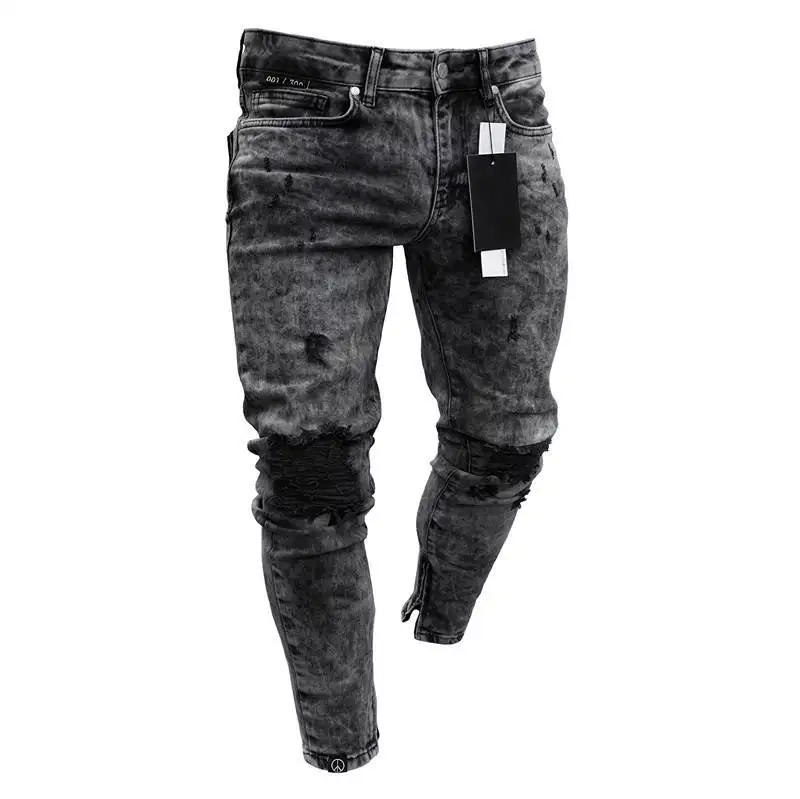 Moda all'ingrosso Hip Hop da uomo Jeans Cool Streetwear strappata toppa Skinny Jeans da uomo