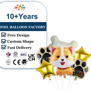 Ensemble de 5 ballons en aluminium en forme d'os Husky Kirky pour animaux de compagnie, personnalisés en usine, pour la décoration de fête d'anniversaire d'animaux - Product Image 1