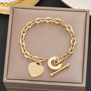 Pulseras de Corazón de Circonia Impermeables, Chapadas en Oro de 18K, Cadena Cubana de Acero Inoxidable para Mujer, Pulsera de Perlas a la Moda - Product Image 4