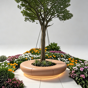 Custom GRC Flowerpot Stool With Planter Modern Outdoor Furnishings Integrated Planter Seating for Urban Roads - Product Image 1