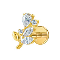 Clous d'oreilles miniatures en titane F136 plaqué or et zircon, entièrement sculptés par CNC, style européen, pour piercing, vente en gros