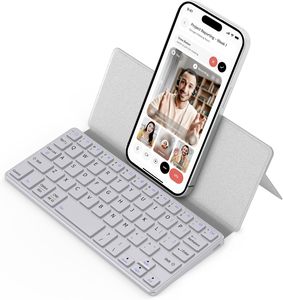 Bàn phím mini không dây 2.4G gấp gọn, kích thước đầy đủ, tích hợp touchpad, có chân đế, cổng USB Type-C, bố cục US, đèn nền RGB, tình trạng mới, dùng cho iPad - Product Image 1