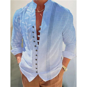 2023 Vintage camicia di <span class=keywords><strong>lino</strong></span> di cotone per gli uomini nuova ampia manica lunga Casual Odm formale tessuto antirughe per l'autunno - Product Image 5