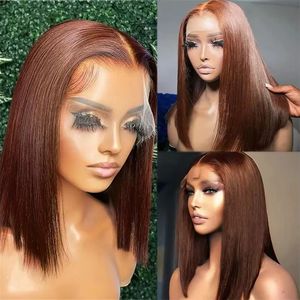 Parrucca Bob Corta Marrone All'Ingrosso, 13x4, con Pizzo Trasparente Frontale, in <span class=keywords><strong>Capelli</strong></span> Umani, Densità 200, per Donne, con Bob Liscio Effetto Osseo - Product Image 2