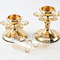 Porte-bougie à la bougie tealight en cristal doré de luxe avec gobelet en verre