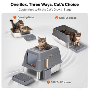 Edelstahl Katzen toilette mit Deckel Nicht klebrige Anti-Leckage Metall Katzen toilette Geschlossene hohe Wand Extra große Kätzchen Katzen toiletten - Product Image 3