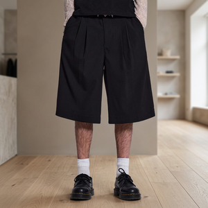 Shorts Bermuda Homme Personnalisés d'Été Coupe Ample Ourlet Ouvert Double Plis Uni Non-tissé Respirant Écologique Séchage Rapide Jambe Large - Product Image 3