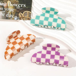 RUICHEN moderna pinza geometrica per capelli accessori per capelli da donna realizzati con disegno <span class=keywords><strong>a</strong></span> scacchiera in acetato - Product Image 5