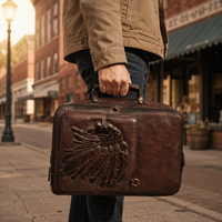 Tas Ransel Kulit Sapi Asli Vintage Western Chief dengan Saku Depan Berukir Warna Cokelat Tua untuk Perjalanan Musim Panas dengan Ritsleting Antik