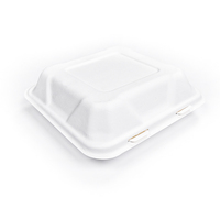 Sunzza-contenedor de papel biodegradable desechable personalizado, caja de almuerzo de comida rápida, 6x6, concha de azúcar, caña de azúcar, bagazo, hamburguesa