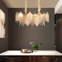 Lampe suspendue en feuille de verre dorée de luxe française, lustre décoratif moderne à LED avec service d'installation