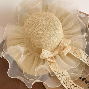 Sombrero de Sol Ajustable de Doble Capa con Volantes de Organza y Borde Ancho con Encaje, Protección UV para Vacaciones en la Playa, para Mujer - Product Image 3