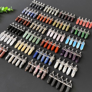 Collar Colgante de Doble Punta Hexagonal de Cristal Natural de Cuarzo <span class=keywords><strong>Aura</strong></span> Mixta para Fabricación de Joyas DIY, Venta Al por Mayor - Product Image 6