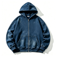 Sweat à capuche zippé en coton épais, coupe oversize, effet vieilli, avec poche kangourou, chaud et de qualité supérieure, pour la mode
