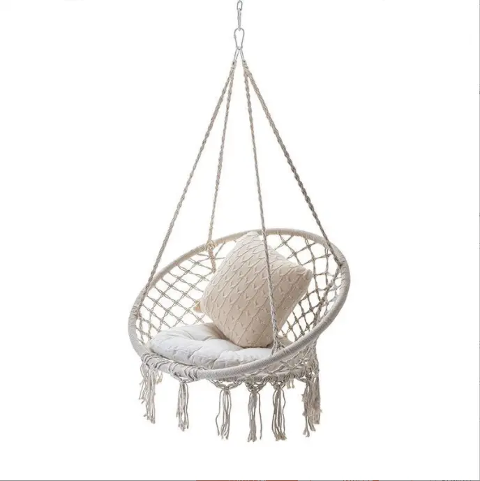 Macrame Patio Swings Hammock Swing Chair Indoor Outdoor Patio Decor Hanging with Tassels and Fringes for Toddlers and Adults
