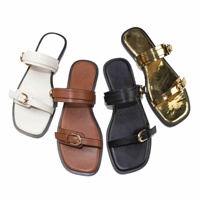 Mules d'été antidérapantes personnalisées de créateur, sandales plates de luxe pour femmes avec boucles métalliques, pantoufles à plateforme pour femmes