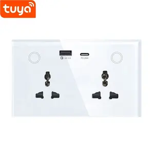 CHNLAN 16A 147mm Universal Reino Unido con monitoreo de energía Dual eléctrico táctil WiFi toma de corriente de pared inteligente USB-C carga rápida