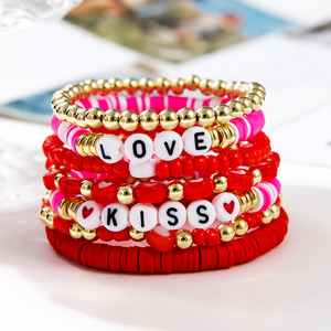 Fashion Beaded <b>Bracelets</b> <b>Red</b> Pink Heart Love Kiss Gift For Girls Unisex Jewelry Valentine's Day - Product Image 1