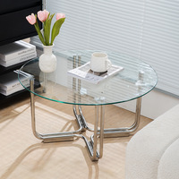 Table basse minimaliste moderne en verre, cadre en acier inoxydable, couleur crème, meubles de maison pour petit appartement, design de luxe et léger