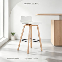 Chaise de bar ergonomique commerciale, tabouret haut en bois de caoutchouc courbé avec dossier pour bureau, cuisine, café, restaurant, comptoir de réception