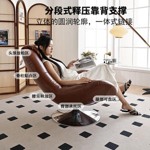 เก้าอี้โซฟาเดี่ยวสไตล์อิตาลี หนังแท้ หมุนได้ ปรับเอนได้ เก้าอี้พักผ่อนสำหรับบ้าน - Product Image 5