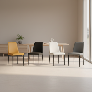 टिकाऊ व्यवसाय डाइनिंग चेयर आधुनिक सुरुचिपूर्ण डिजाइन pu चमड़े के धातु पैर विला और होटल के उपयोग के लिए उच्च गुणवत्ता वाले घर फर्नीचर - Product Image 5