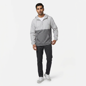 Custom <b>Zip</b>-<b>Up</b> Breathable Nylon Windbreaker <b>Jacket</b> for Men with Stand Collar Front Logo Hooded Design-Plus Size Outdoor - Product Image 1