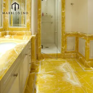 天然时尚的黄色蜂蜜玛瑙板和瓷砖，用于背光墙和台面