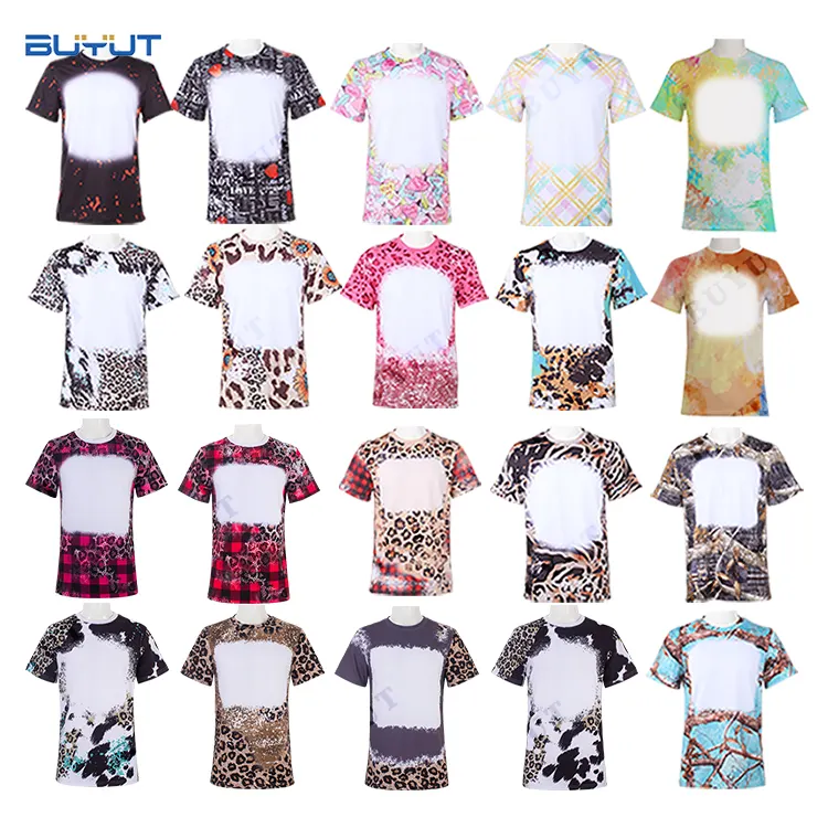 Newest RTS pattern Printed tees tie dye sports wear men sublimated t shirt Sublimation Blank Faux Bleached polyester T-shirt