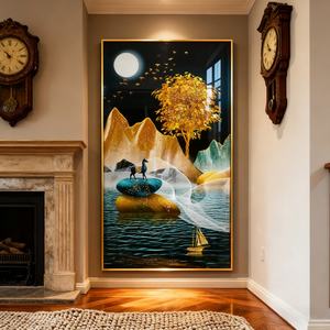 Decoración de Pared LED Personalizada al por Mayor, Impresión HD, Pintura Abstracta de Ciervos en Escena Nocturna, Pintura de Porcelana de Cristal para Sala de Estar - Product Image 5