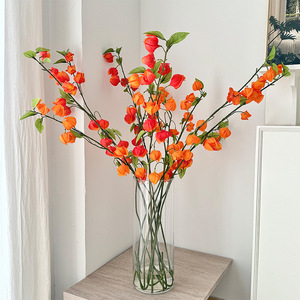 Flores Artificiales de Frutales en Tono Naranja Oscuro y Claro, Decoración de Seda para el Hogar, Decoración de Mesa de Sala de Estar, Rama Individual Inyectada - Product Image 1