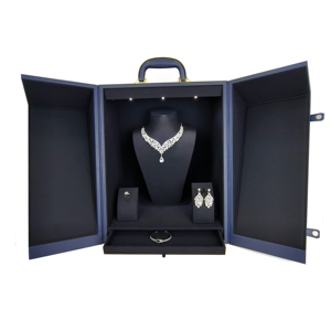 Boîte à bijoux de luxe avec poignée, présentoir pour collier, pendentif, bague, grande taille, double porte, en bois - Product Image 1