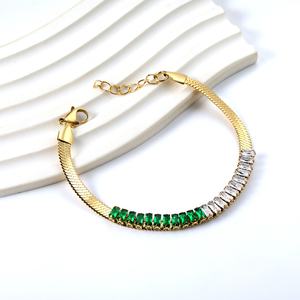 Luxury Adjustable Baguette Bracelet Colorful Shining 18k <b>Gold</b> <b>Plated</b> Zircon Bracelet Stainless Steel <b>Bangle</b> for Women - Product Image 4