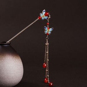 Horquilla para el pelo con borla roja y flor de perlas, elegante forma de abanico, estilo chino versátil, para fiesta Hanfu - Product Image 6