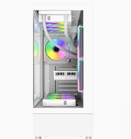 SNOWMAN CS087 Tempered Glass ATX Black & White Computer Case & Mid Tower PC Case With 9 Fans