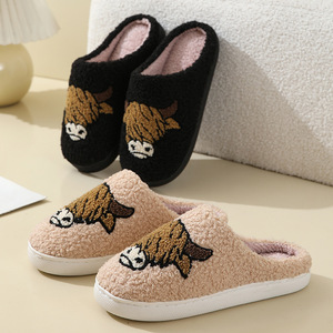 In cao nguyên gia súc bò Dép Fluffy nhà <span class=keywords><strong>Slide</strong></span> Dép unisex ấm cúng Womens bông động vật dép - Product Image 6