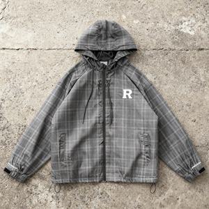 Veste à capuche personnalisée pour homme en flanelle à carreaux et tricot gaufré, brodée, double couche, effet délavé, zippée, délavée à l'acide, coupe oversize, écologique - Product Image 2