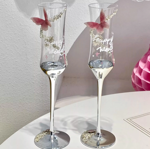 Cặp ly cưới thủ công giá trị cao bướm hồng cổ điển trong suốt pha lê rượu nướng ly - Product Image 5