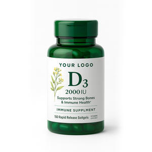 Gélules de vitamine D3 2000 UI certifiées GMP - 150 à libération rapide, soutient la santé des <span class=keywords><strong>os</strong></span> et du système immunitaire - Product Image 1