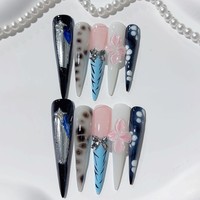 Tacana 10 faux ongles à presser 5.0 Slim Long Ombre Style Européen Élégant Sculptés 3D Peints à la Main Couverture Complète French Manucure