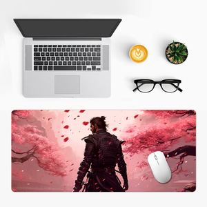 Kaymaz Su Geçirmez Kauçuk Tabanlı <span class=keywords><strong>Mousepad</strong></span> Japon Pembe Çiçekli Samuray Oyun Mouse Pad'i Büyük Boy Oyun Mouse Matı Dikişli Kenarlı - Product Image 4